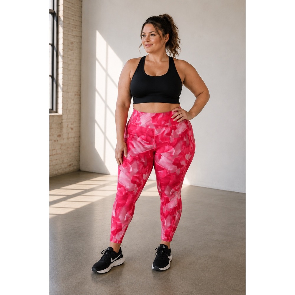 Zella Live In Leggings Women 3X Pink Abstract Print Gym Activewear Yoga Comfort